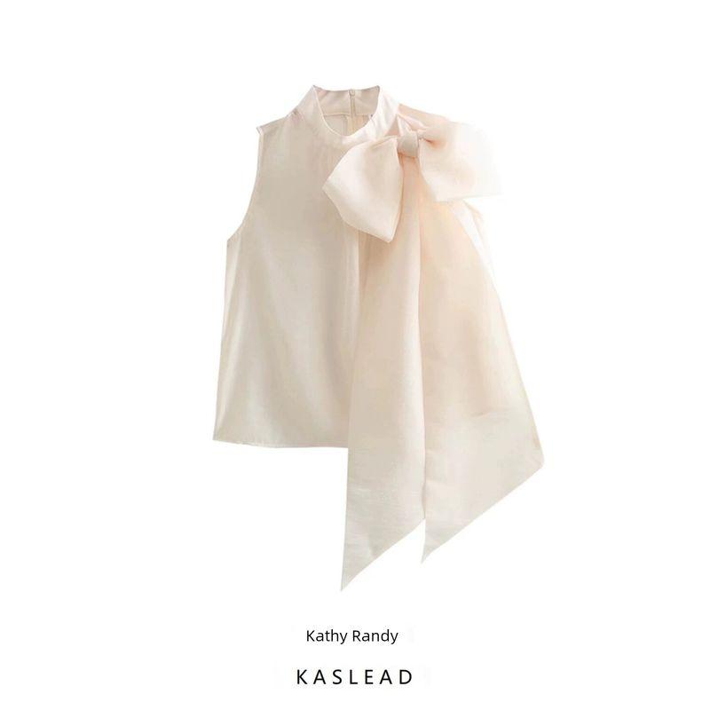 Kaslead Fashion All-Match Creamy-white Ribbon Tops