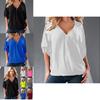 Relaxed Fit Polyester Long Sleeve Vneck Shirt For Women With Spliced Pattern Perfect For Spring