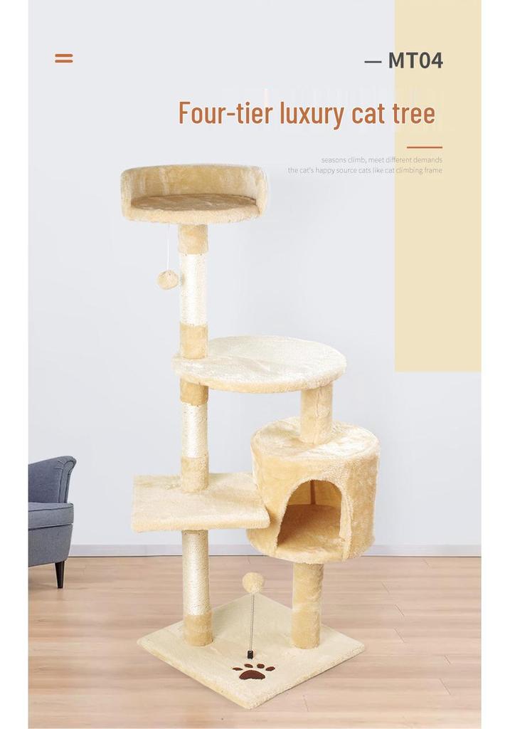 Katzenkletterbaum mit Bett, Baum, Regal, Sisal-Sprungplattform & Spielzeug