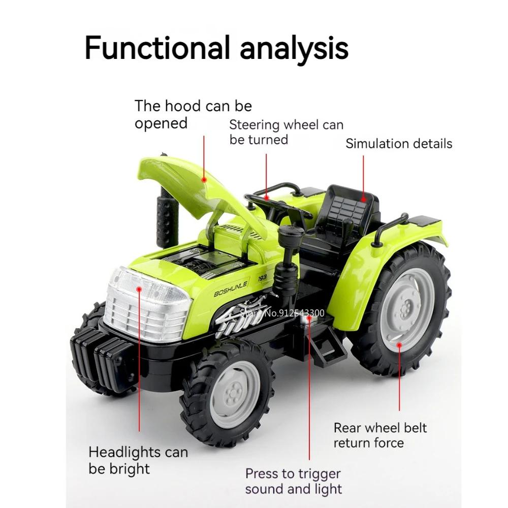 Scale 1:32 Toy Model Car Round Head Alloy Agricultural Tractor with Bucket Models Sound Light Collection Display Gift for Friend
