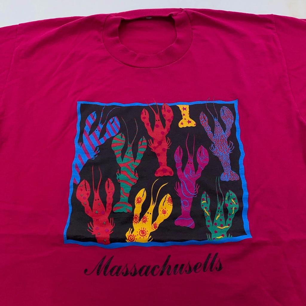 vtg 90s MASSACHUSETTS LOBSTER POP ART T-Shirt LARGE soft ocean nature