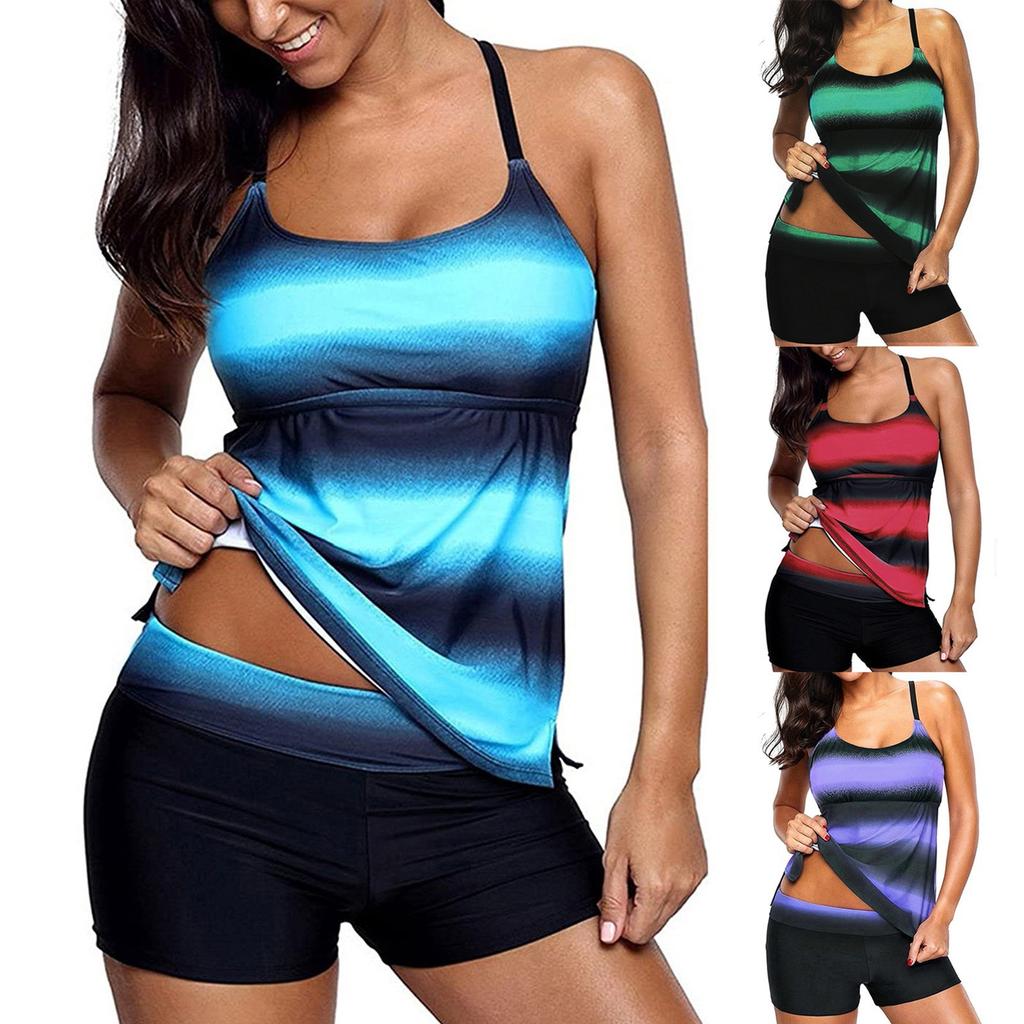 Fashion Womens  Printed Split Two-piece Swimsuit Vest Backless Beachwear
