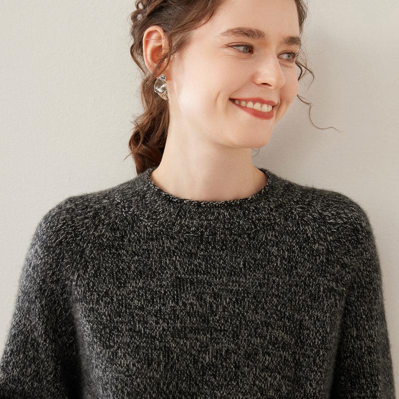 Women's Round Neck Boucle Cashmere Pullover - Autumn/Winter Thick Loose Fit Sweater Base Layer