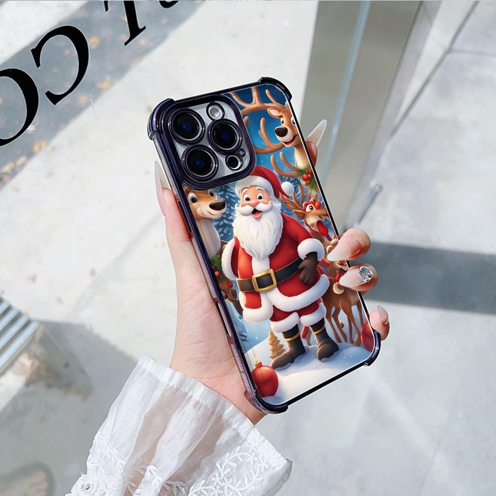 Ae119 Merry Christmas Santa art design Electroplated TPU Phone Cases for iPhone 16 15 13 11 Pro Max 14 XR Infinix Smart 8 Four Corner Protection Cover