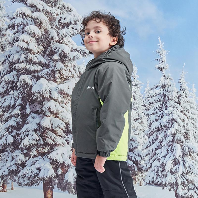 Gutter Skijakke Høst bomull Polstret jakke Hette Vanntett Vindtett Barn Vinter Varm Frakk Fleece Snowboard