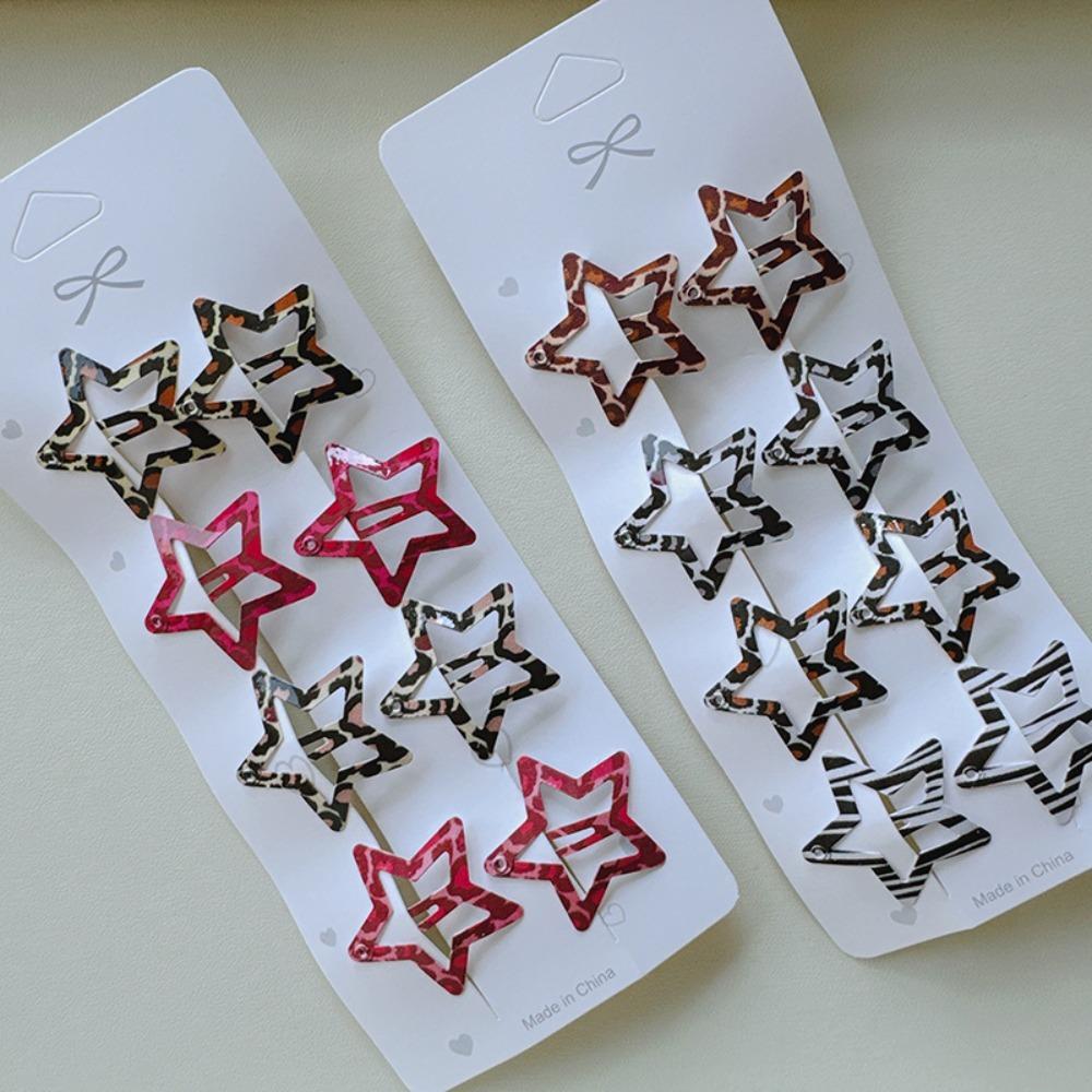 8pcs/set Leopard Print Hair Clips for Women Girls Vintage Geometric Star BB Clips Bangs Hairpins Barrettes Hair Accessories Set