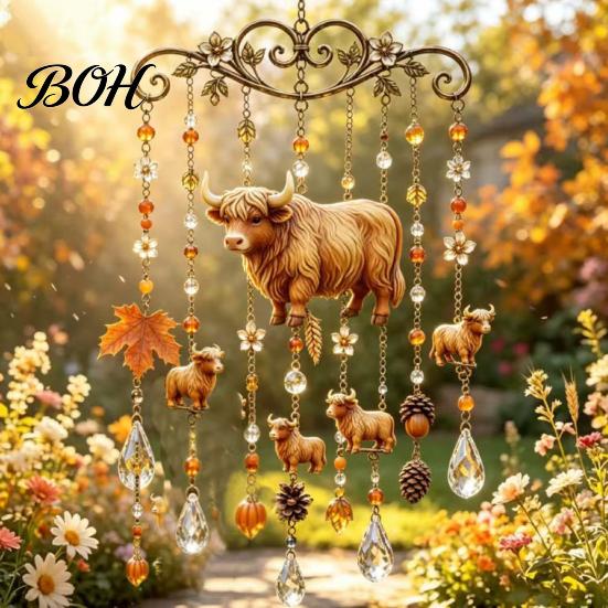 Outdoor Patio Wind Spinners Fall Animal Chime Suncatcher, Stained Acrylic Fox Rabbit Hanging Suncatcher Unique Garden Art Gifts with Prism Drops,