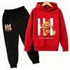 Spring Autumn Fashion Kawaii Anime Cartoon Teddy Bear Print Kids Pullovers Pants 2-piece Set Street Casual Fashion Hoodies Vintage Boy's Girl Clothes