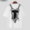 INCERUN Men Short Sleeves Funny Print See Through Casual Losee Tee Tops
