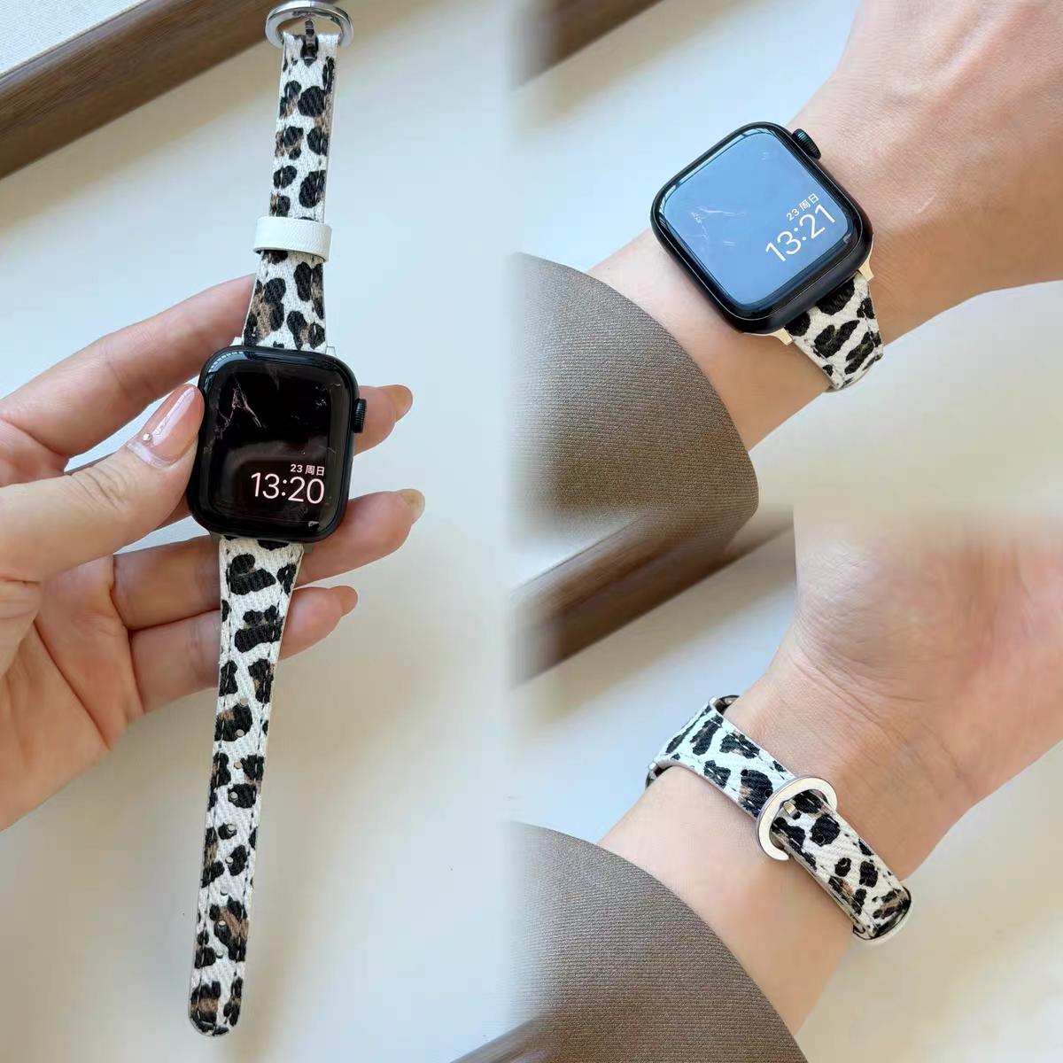 

Advanced Leopard print Leather loop band For Apple Watch Women 44mm 40 45 41 49 42 38 Series 11 10 9 8 SE 7 6 5 4 3 Strap 38mm40mm41mm белый