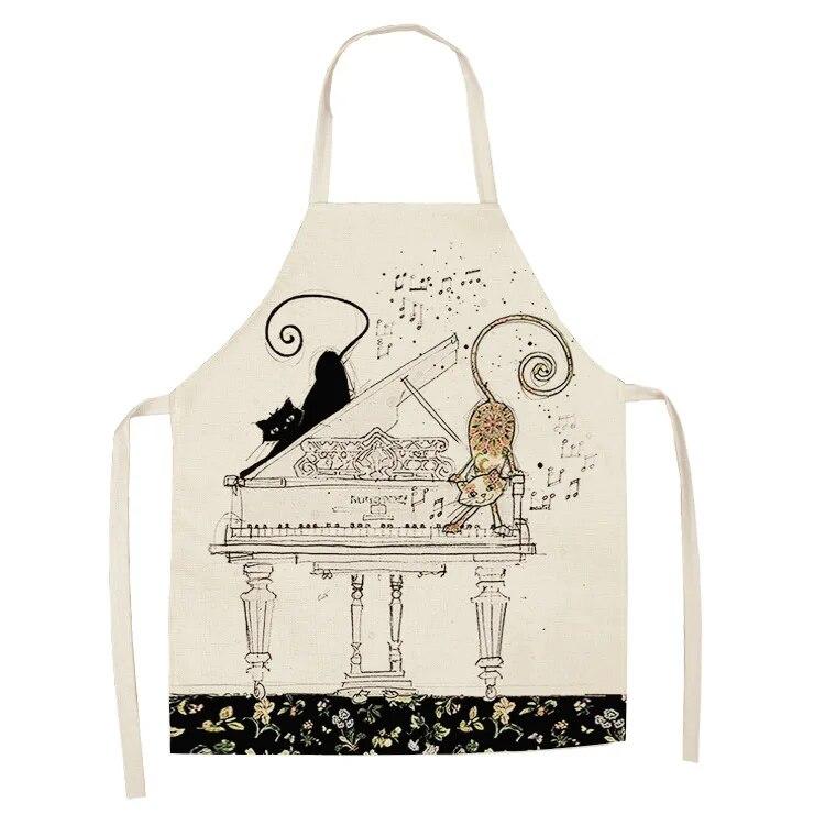 1 Pack Cute Cat Pattern Kitchen Cooking Baking BBQ Aprons for Men and Women Linen Bibs Home Cleaning Accessories