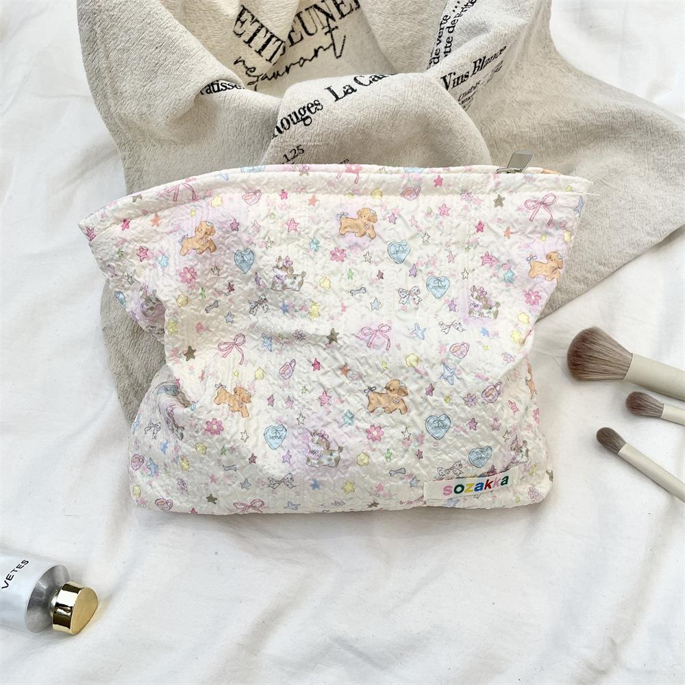 1pc Double-Sided Cartoon Pattern Cosmetic Bag Large Capacity Multifunctional Canvas Zipper Travel Storage Bag