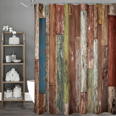 Rustic Wood Panel Shower Curtain, Bathroom Decorative Shower Curtain, Waterproof Shower Curtain with Hooks
