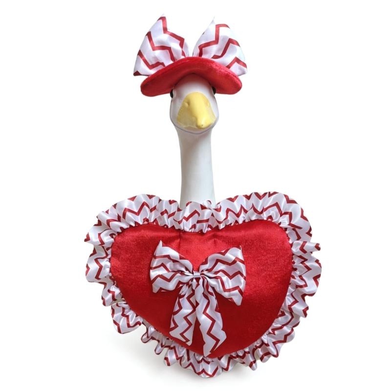 

Festival Pink Lace Heart Outdoor Geese Statue For Porch Garden Valentine Celebration Easy Installation Holiday Decoration красный
