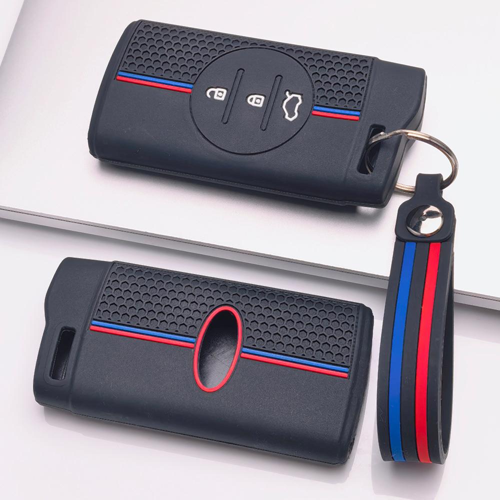 Anti Slip Car Key Protector for Chery Tiggo 2 Tiggo 3X Tiggo 4 Tiggo 5X Tiggo 7 with Keychain Honeycomb Texture Racing Stripe Car Remote Key Sleeve