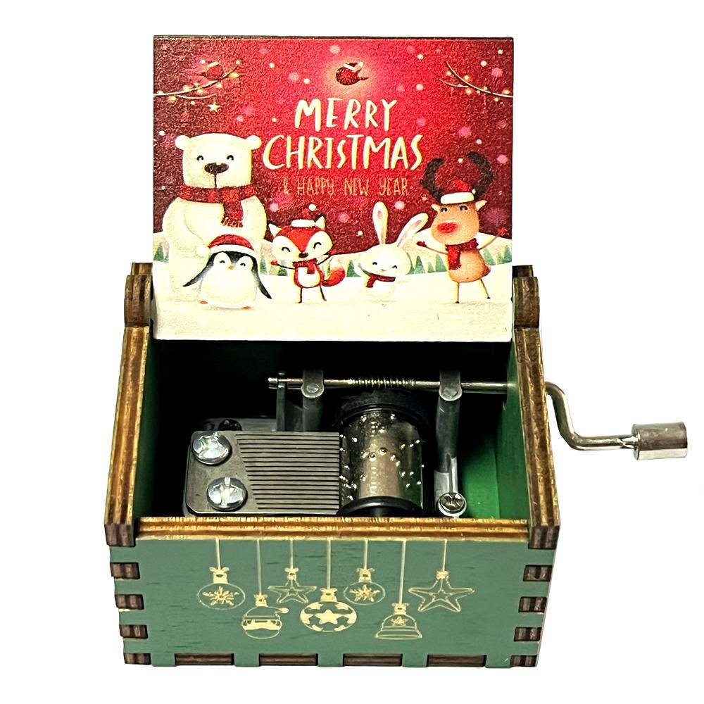 Christmas wooden painted music box wooden hand crank music box holiday gift