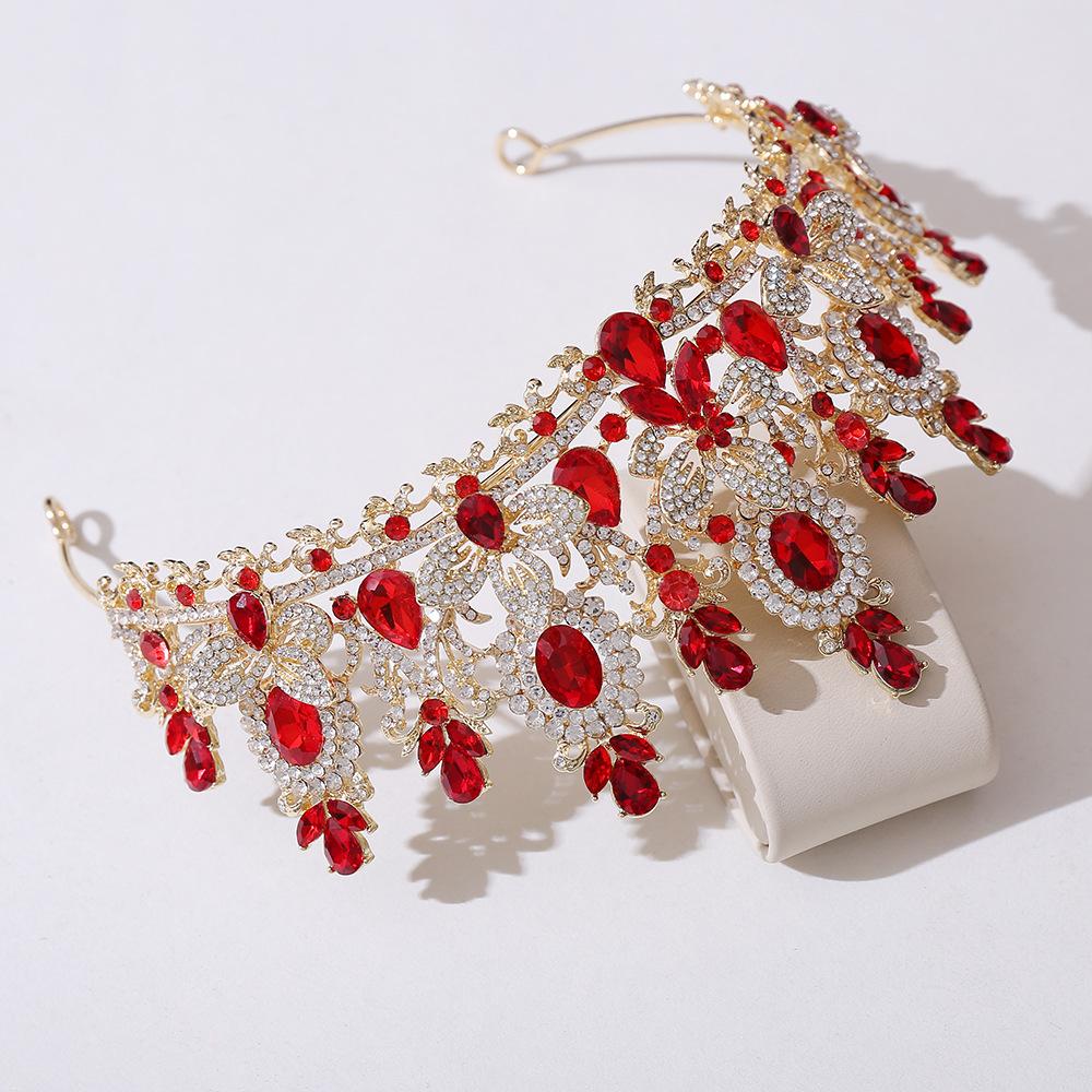 Gold Color Champagne Royal Queen Rhinestone Wedding Crown for Women Crystal Banquet Tiara Party Costume Hair Jewelry Accessories