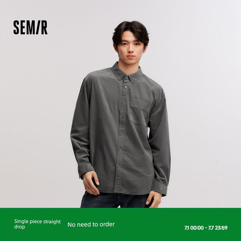 

[Same Style with Mall] Senma Long Sleeves Shirt Men s Pure Cotton Corduroy 2024 Winter New Arrival Solid Color Shirt Lovers Wild Medium gray 20410 175/92A/L