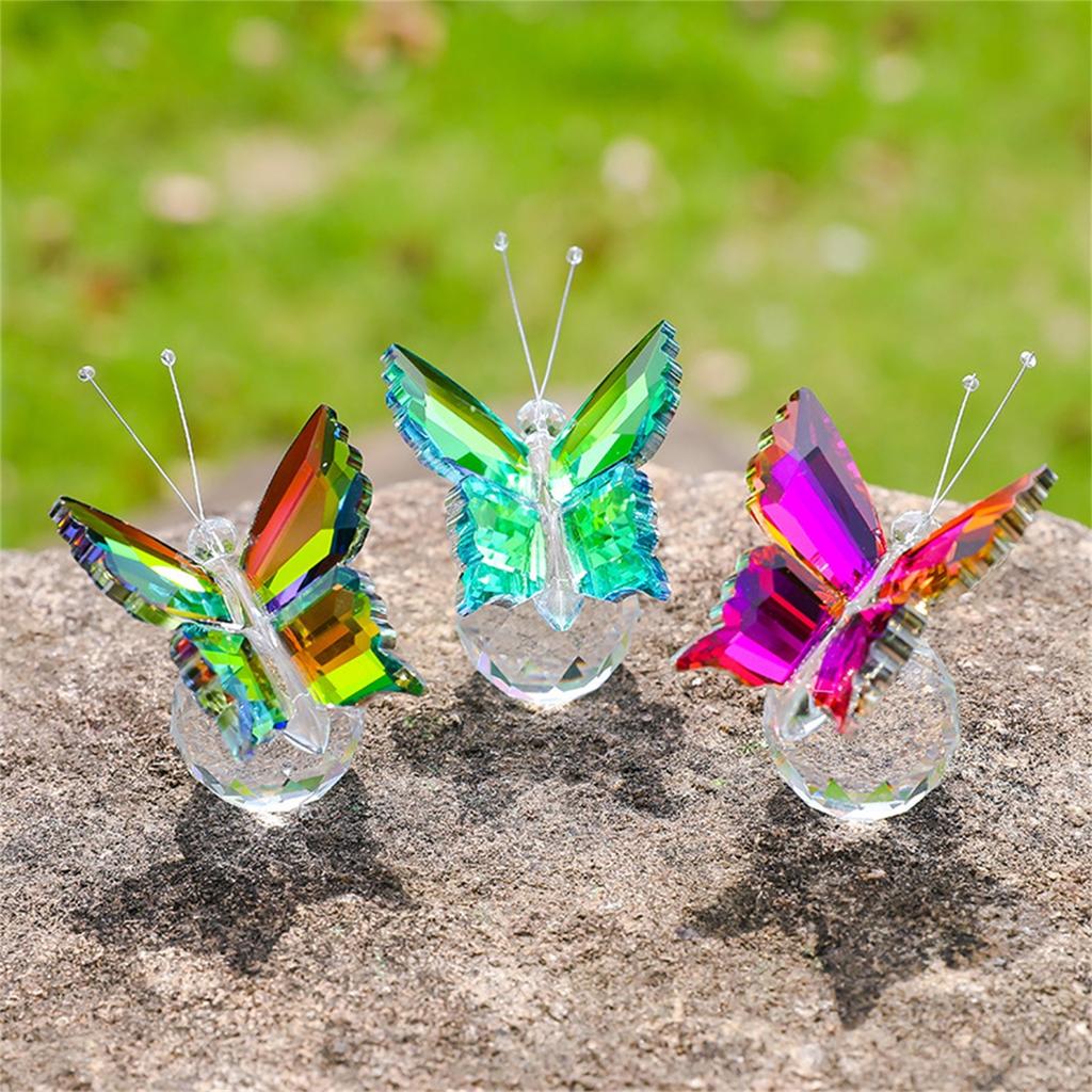 Colorful Crystal Butterfly Ornament Glass Ball Base Sparkling Desktop Decor Home Figurine Hanging Crystal Craft Gift