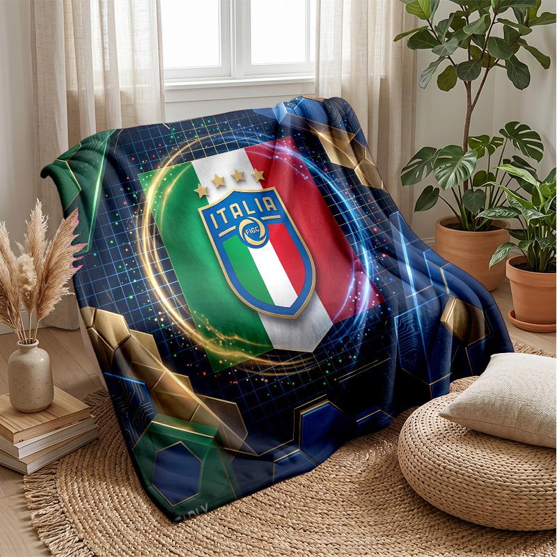 Italy Football Printed Flannel Blanket Skin Friendly Warm Decorative Throw for Indoor Couch Bed Daily Use