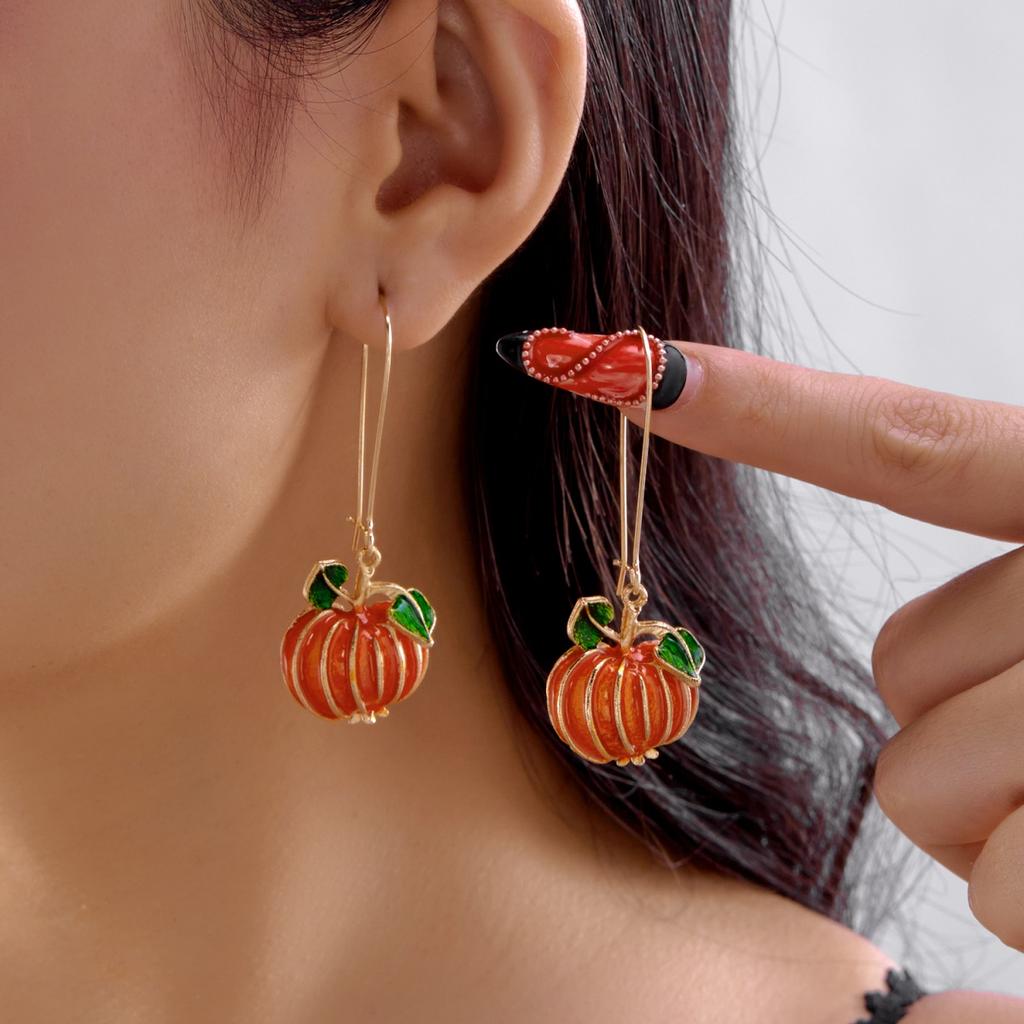 Halloween Enamel Earrings Rhinestone Pumpkin Bowknot Candy Drop Dangle Cute Funny Jewelry For Women Men Party Accessories Gift