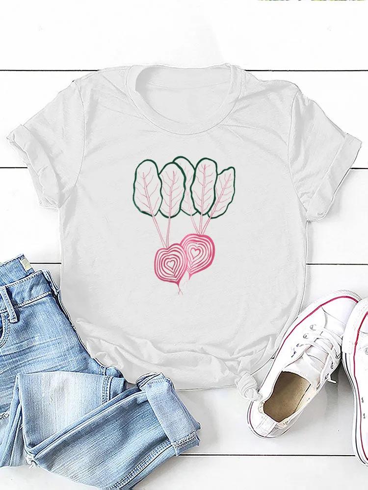 Double Radish Print Women T Shirt Short Sleeve O Neck Loose Women Tshirt Ladies Tee Shirt Tops Camisetas Mujer