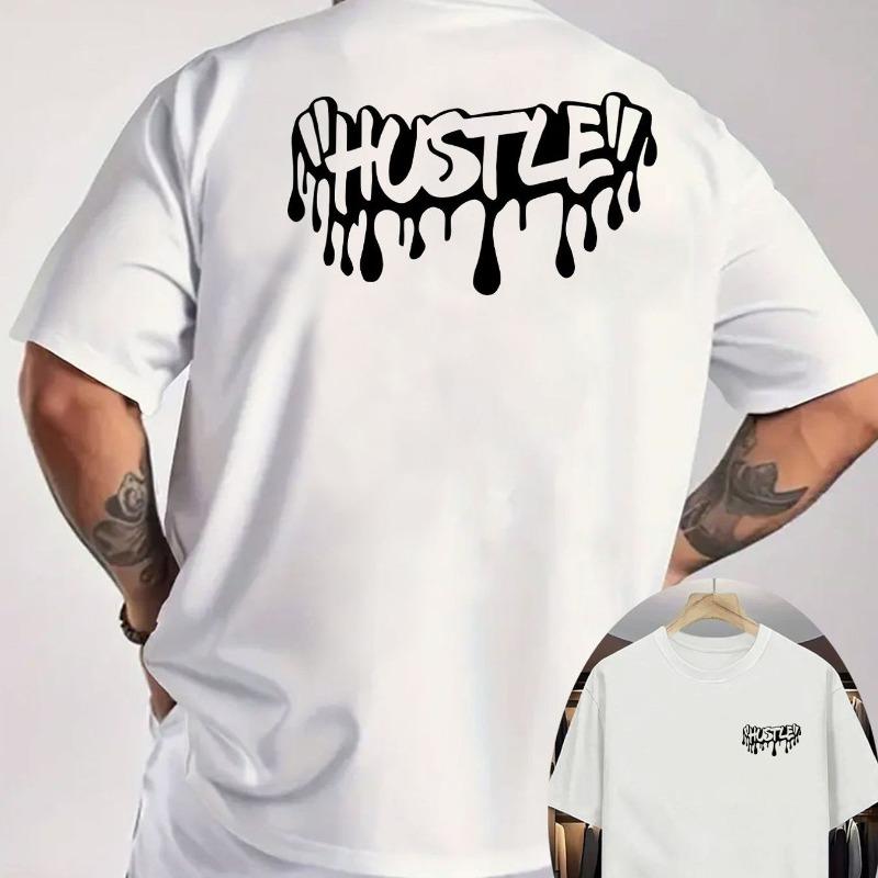 HUSTLE Drip Graphic Men'S White T-Shirt | Casual Short Sleeve, Breathable Summer Tee,Fashionable