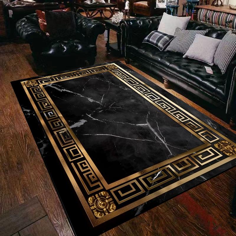 Leichter Luxus Schwarz Gold Teppich Wohnzimmer Marmor Dekoration Sofa Couchtisch Bereichsteppiche Zuhause Schlafzimmer Rutschfest Büro Fußmatten