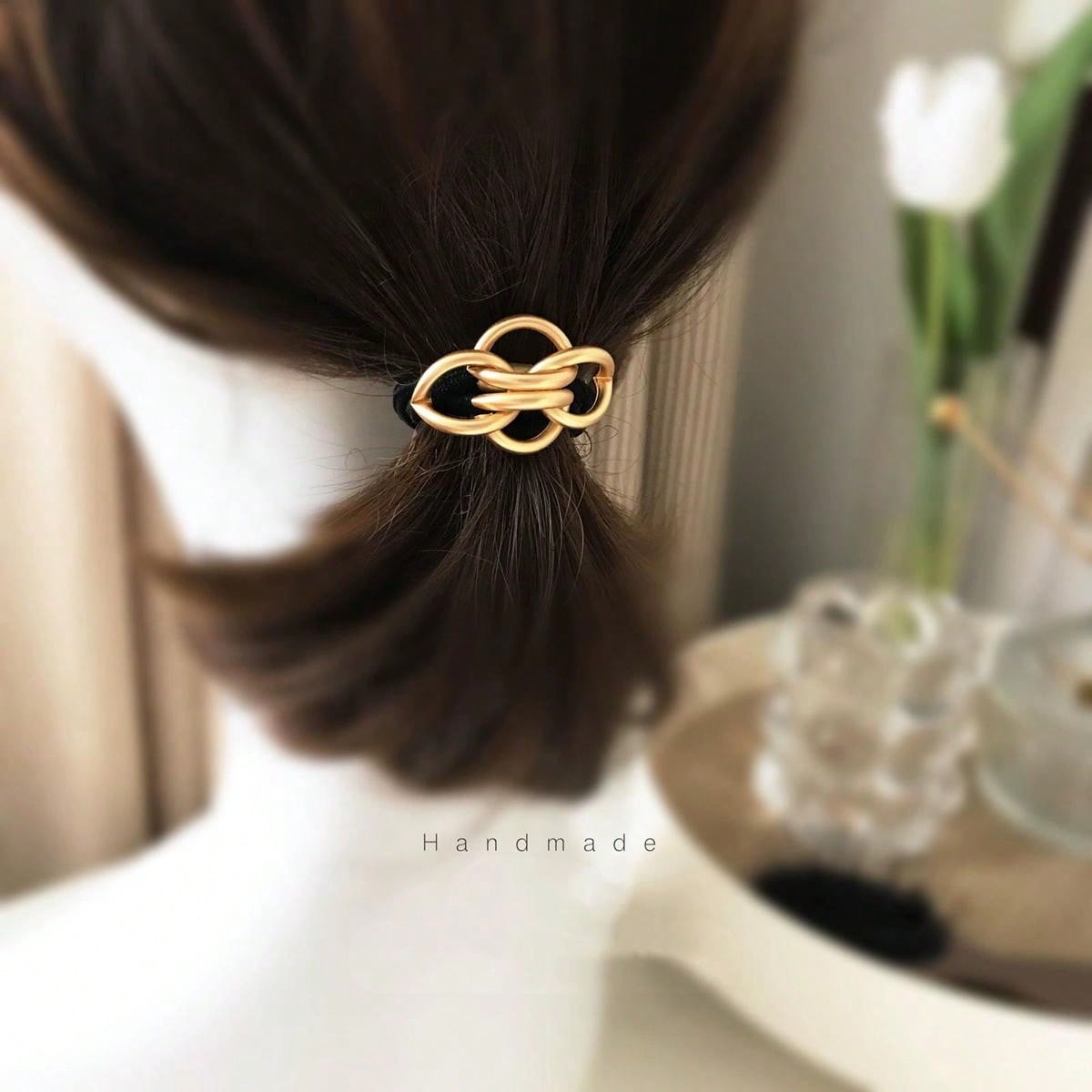 

Золота гумка для волосся, аксесуари для волосся для дорослих, еластична стрічка для хвостика, золотистий металевий тримач для хвостика 1 шт. Хелловін Chain Semicircle