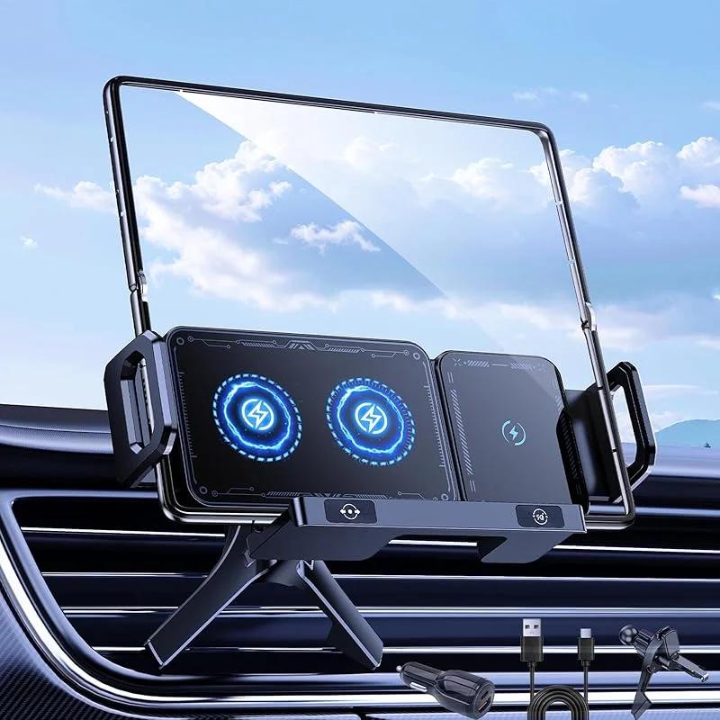 Car Wireless Charger Mount Holder for Samsung Galaxy Z Fold 7 6 5 4 3 2 Fast Charging Phone Holder for iPhone 17 16 15 14 13 12