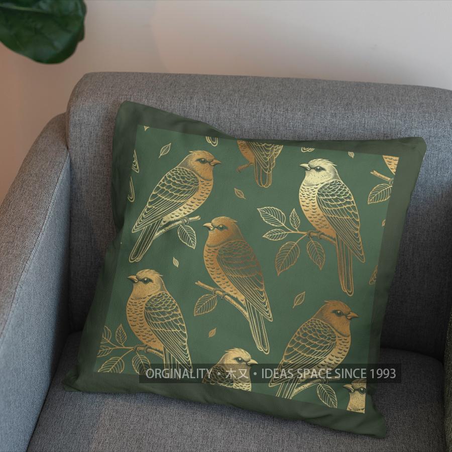 2D Elegant Birds & Swirls Pattern Pillow Cover Pattern Cushion Cover Suitable For Sofa Bedroom Car Pillow Cover