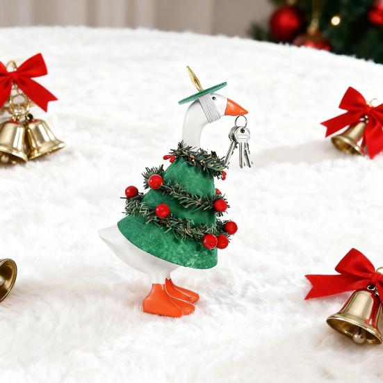 Christmas Goose Outfit Funny Green Porch Goose Costume with Hat for 23" Goose Statue