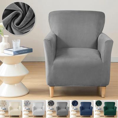 1pc Velvet Armchair Cover Non-slip Elastic Tub Seat Slipcover Solid Color Soft Single Sofa Cover for Home Furniture Protector