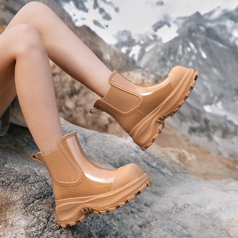 Rain shoes women's fashion outer wear water shoes thick-soled heightening rain boots non-slip water boots medium tube adult waterproof glue shoes