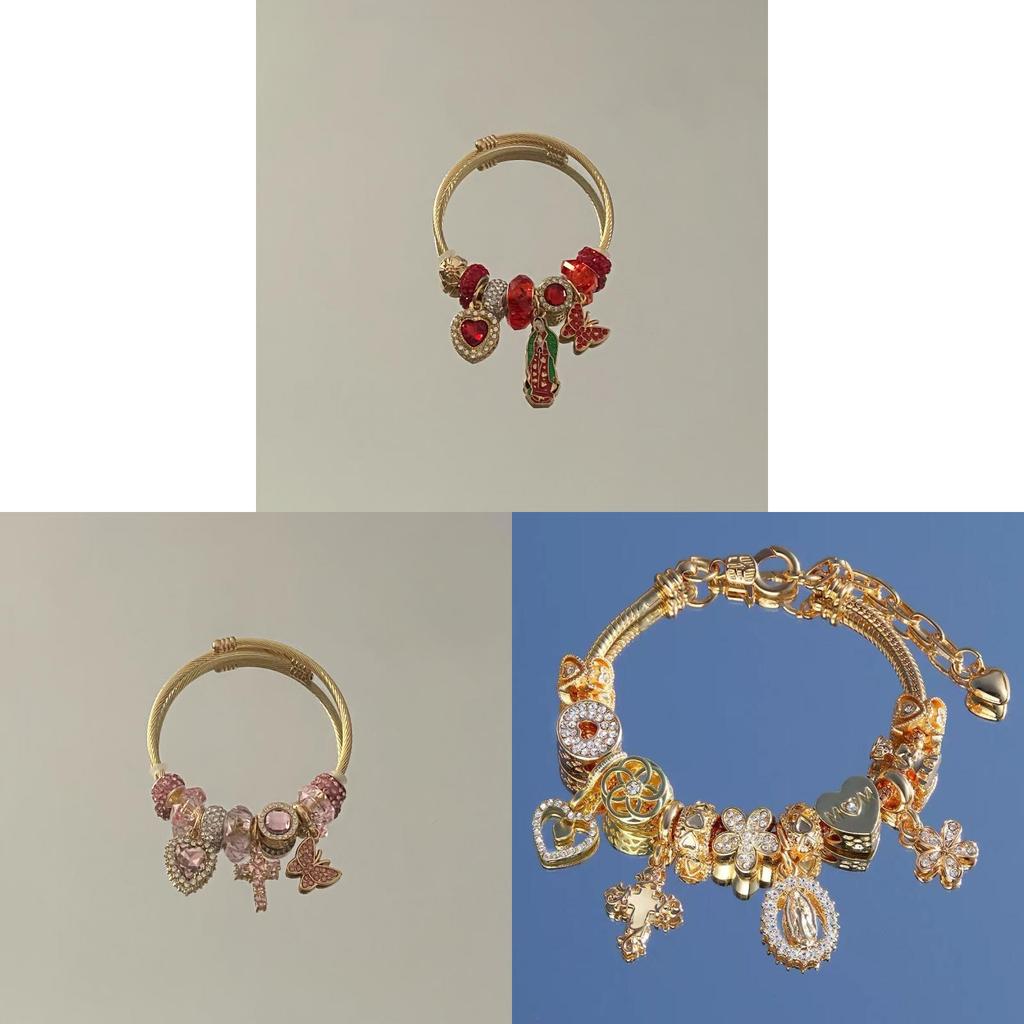 Braccialetti in Acciaio Religiosi con Croce e Motivi Floreali Gioielli da Donna per Regalo