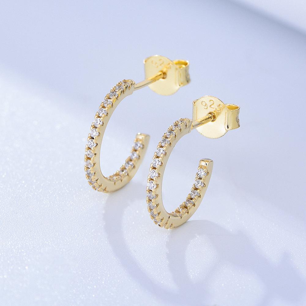 S925 Silver Inlaid Colored Zircon C-shaped Earrings Gold Plated Fine Cuff Hoop Stylish Trendy Design for Women Gift