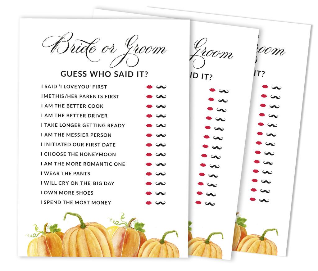 Inkdotpot Bridal Wedding Shower Bachelorette Party Bulk Blank Square Fill In Gift Ideas 50A  Pumpkin Fall In