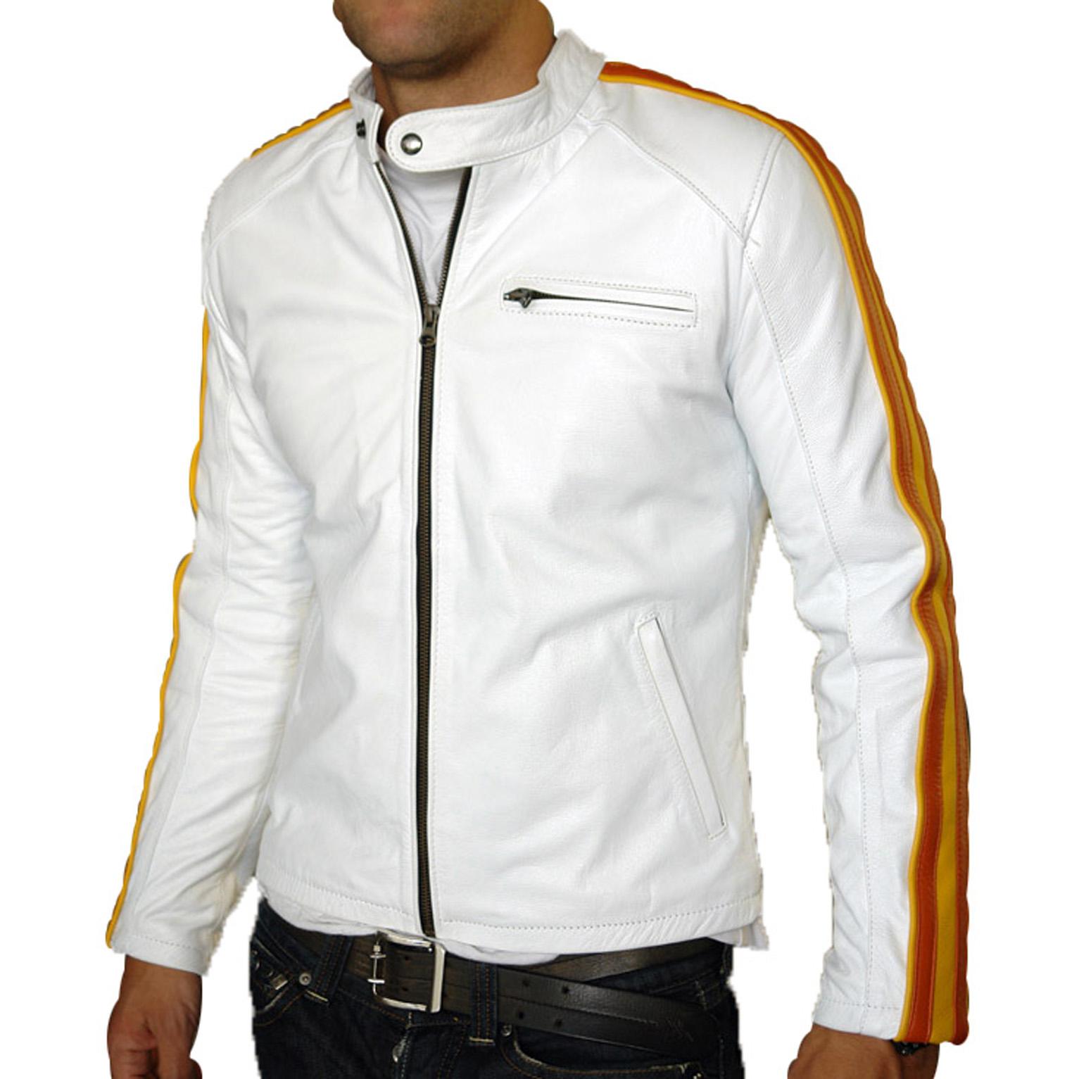 

SkinOutfit Men s Genuine Lambskin White Leather Jacket Stylish Motorcycle Bomber Biker Outerwear MJ 106 M білий