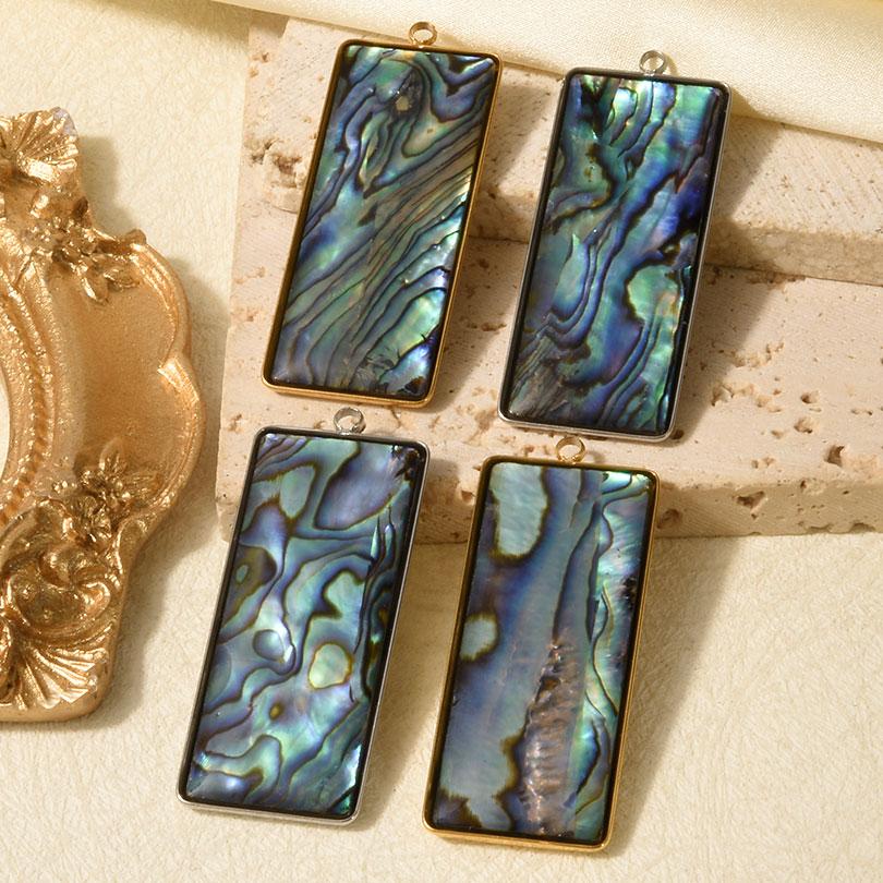 6pcs Real Natural Abalone Shell Geometric Charm Stainless Steel Charms For Jewelry Making Supplies Ocean Pendants DIY Materials