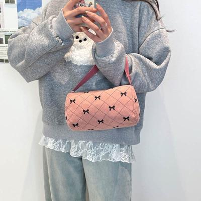 Sweet Small Square Bag Women's Bow Plaid New Corduroy Simple Casual Large-capacity Storage Handbag
