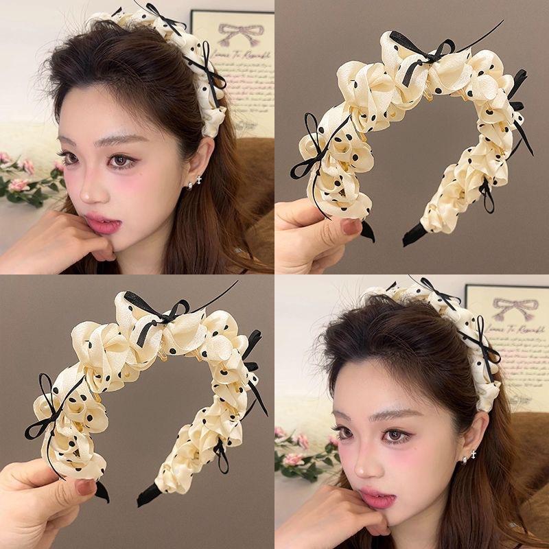 Sweet Polka Dot Bow Headband Retro Women'S Hair Clip High Crown Comb Hair Accessory