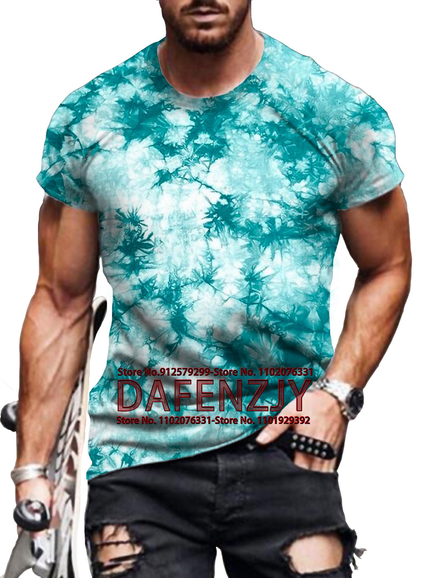

Особистість Tie Dye Повсякденні чоловічі футболки Весняний одяг Футболки великих розмірів з короткими рукавами Футболки для хлопчиків 6XL Вінтаж для чоловіків XXXL небо синє кольору