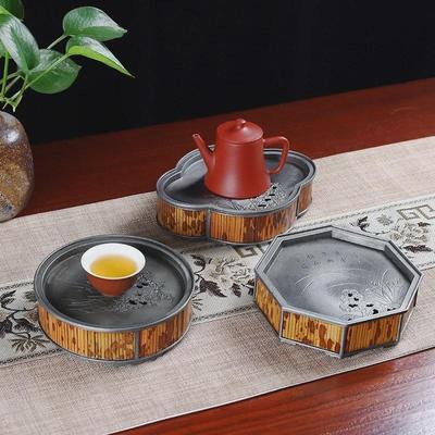 Zen-Inspired Pure Tin Tea Tray with Water Storage – Handmade Chinese Design
