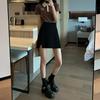 Black High-Waist A-Line Skirt for Women - Autumn 2023, Large Size, with Slit