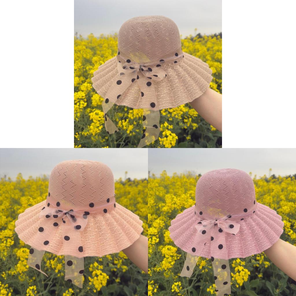 Straw Hat With Polka And Bow Design For Sun Protection Summer Beach Fashion
