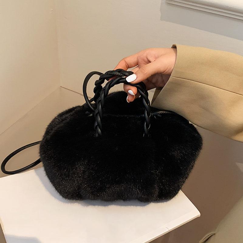 Multi Functional Furry Shoulder Bag Fashionable Women Bucket Handbag Soft Plush Crossbody Bags