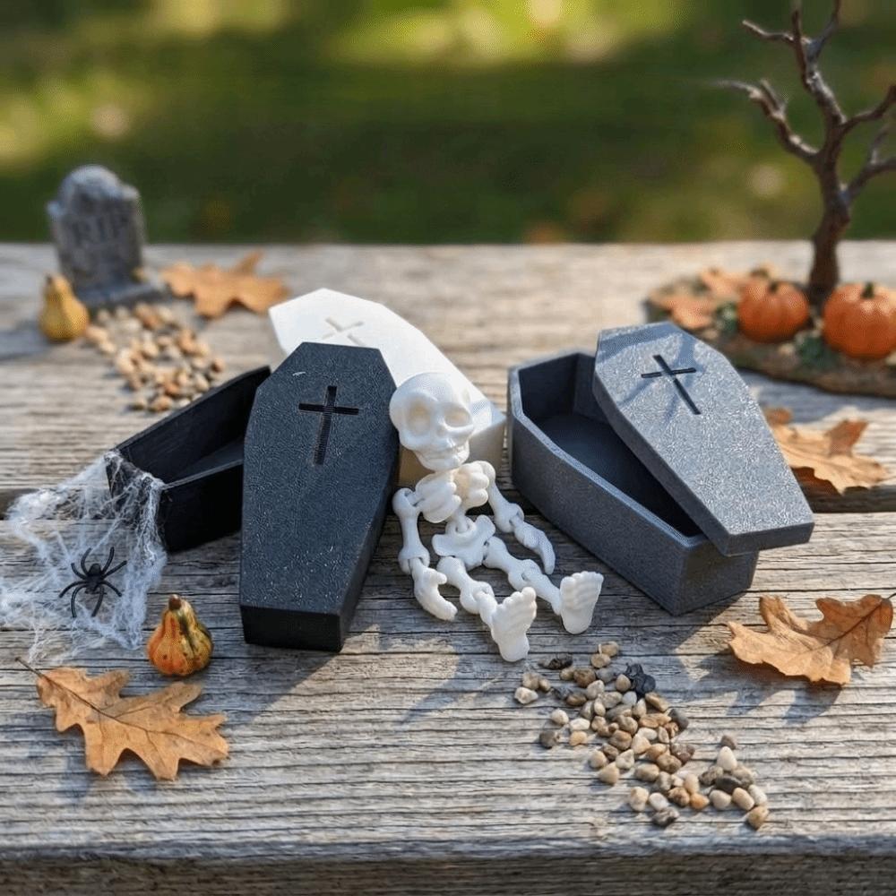 3D-Printed Articulated Skeleton Halloween Mini Coffin Box Haunted House Decorations