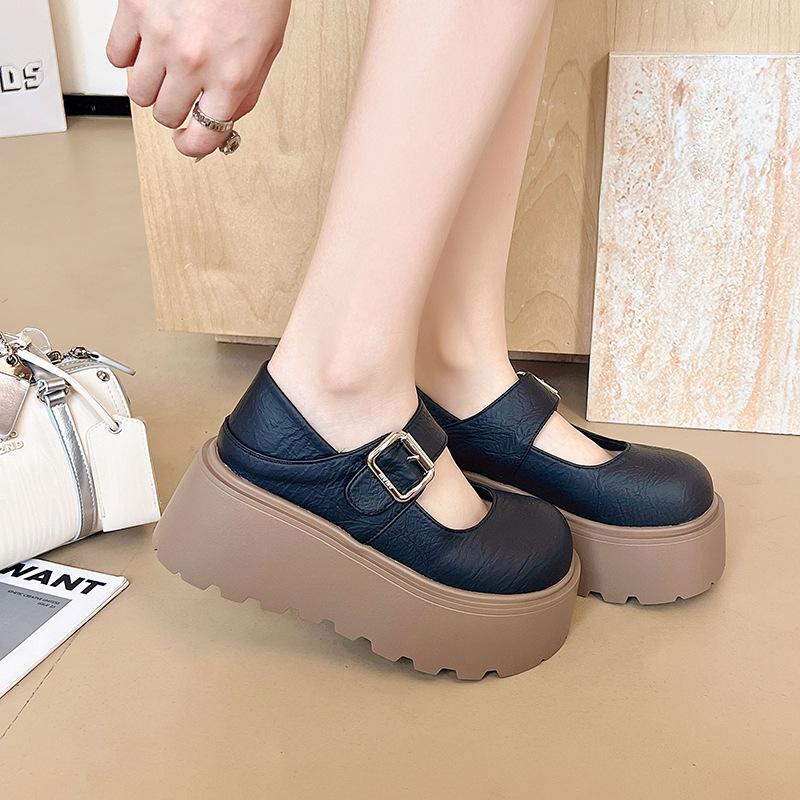 Platform Mary Jane Women's Shoes 2025 New Summer Fashion Single Shoes One-word Buckle with Muffin Sole Women's Shoes