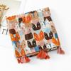 Bohemian Cat Pattern Tassel Scarf Large Ethnic Style Wrap Retro Animal Print Scarves  Vacation