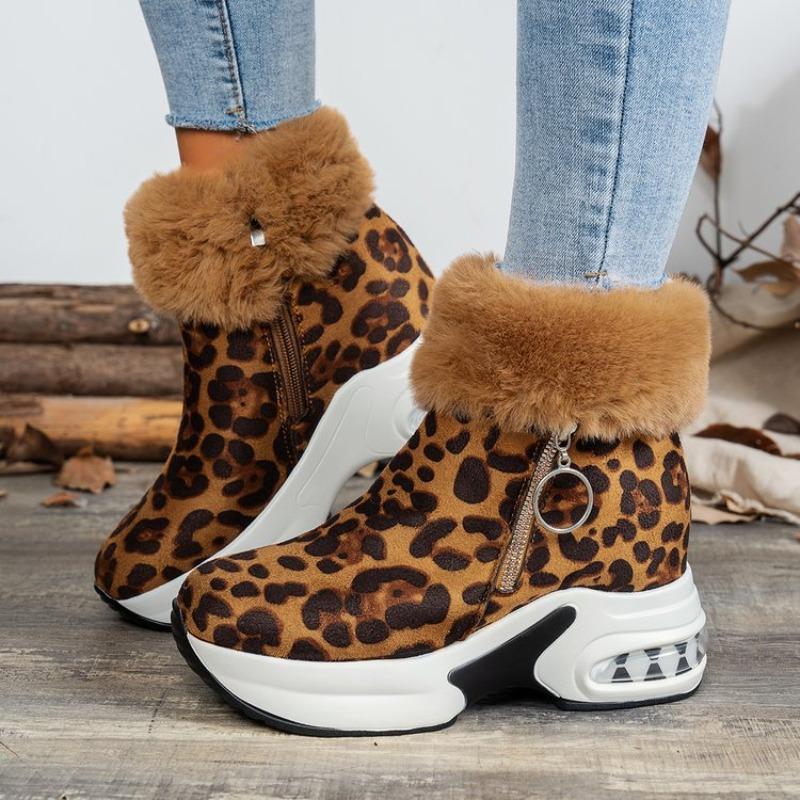 Women's Plus-Size Leopard Print High-Top Flat Ankle Boots - Comfortable Cushioned Insole, Wide Calf, Wholesale